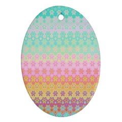 Boho Retro Pastel Floral Pattern Ornament (oval) by SpinnyChairDesigns