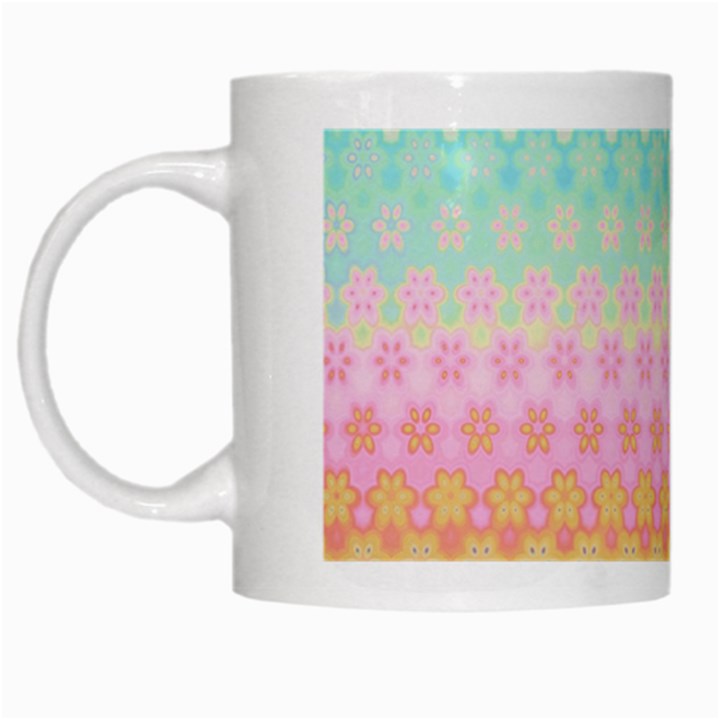 Boho Retro Pastel Floral Pattern White Mugs