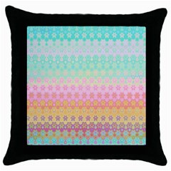 Boho Retro Pastel Floral Pattern Throw Pillow Case (black) by SpinnyChairDesigns