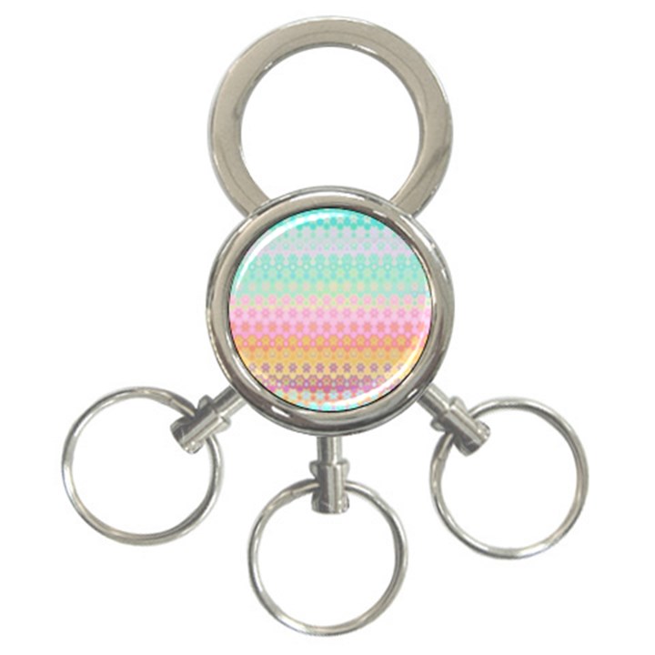 Boho Retro Pastel Floral Pattern 3-Ring Key Chain