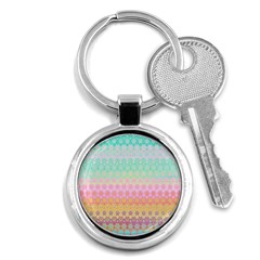 Boho Retro Pastel Floral Pattern Key Chain (round) by SpinnyChairDesigns