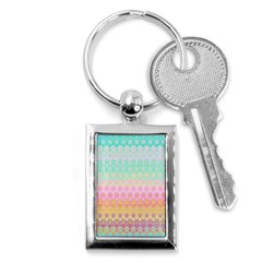 Boho Retro Pastel Floral Pattern Key Chain (rectangle) by SpinnyChairDesigns