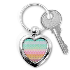 Boho Retro Pastel Floral Pattern Key Chain (heart) by SpinnyChairDesigns