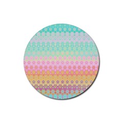 Boho Retro Pastel Floral Pattern Rubber Coaster (round)  by SpinnyChairDesigns