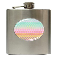 Boho Retro Pastel Floral Pattern Hip Flask (6 Oz) by SpinnyChairDesigns