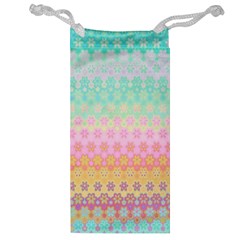 Boho Retro Pastel Floral Pattern Jewelry Bag by SpinnyChairDesigns