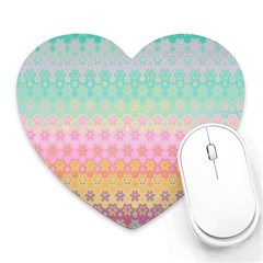 Boho Retro Pastel Floral Pattern Heart Mousepads by SpinnyChairDesigns