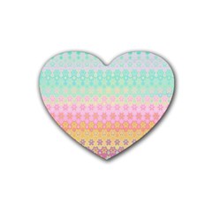 Boho Retro Pastel Floral Pattern Heart Coaster (4 Pack)  by SpinnyChairDesigns