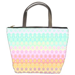 Boho Retro Pastel Floral Pattern Bucket Bag by SpinnyChairDesigns