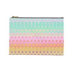 Boho Retro Pastel Floral Pattern Cosmetic Bag (large) by SpinnyChairDesigns