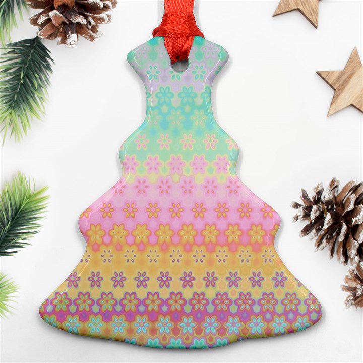 Boho Retro Pastel Floral Pattern Christmas Tree Ornament (Two Sides)