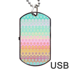 Boho Retro Pastel Floral Pattern Dog Tag Usb Flash (two Sides) by SpinnyChairDesigns