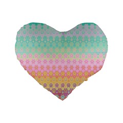 Boho Retro Pastel Floral Pattern Standard 16  Premium Flano Heart Shape Cushions by SpinnyChairDesigns