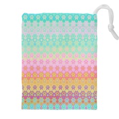 Boho Retro Pastel Floral Pattern Drawstring Pouch (4xl) by SpinnyChairDesigns