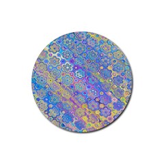 Boho Retro Wildflower Print Rubber Coaster (round)  by SpinnyChairDesigns