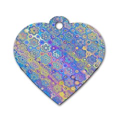 Boho Retro Wildflower Print Dog Tag Heart (one Side) by SpinnyChairDesigns