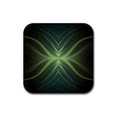 Abstract Green Stripes Rubber Square Coaster (4 Pack)  by SpinnyChairDesigns