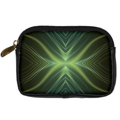 Abstract Green Stripes Digital Camera Leather Case by SpinnyChairDesigns