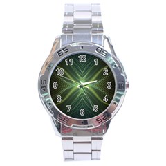 Abstract Green Stripes Stainless Steel Analogue Watch by SpinnyChairDesigns