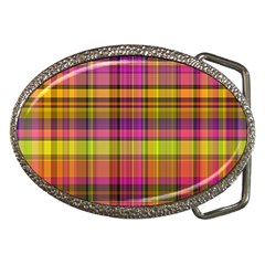 Pink Yellow Madras Plaid Belt Buckles