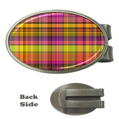 Pink Yellow Madras Plaid Money Clips (Oval) 