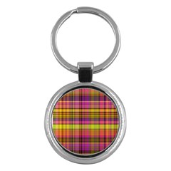 Pink Yellow Madras Plaid Key Chain (Round)