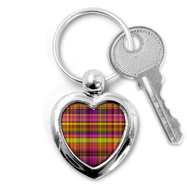 Pink Yellow Madras Plaid Key Chain (Heart)