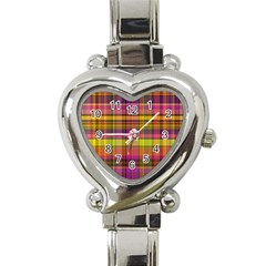 Pink Yellow Madras Plaid Heart Italian Charm Watch