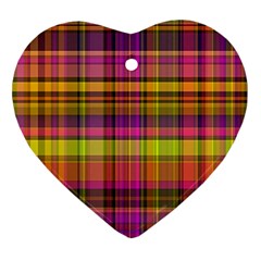 Pink Yellow Madras Plaid Heart Ornament (Two Sides)