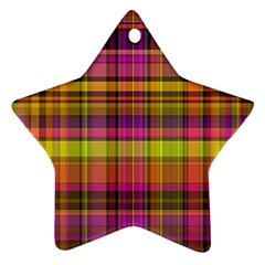 Pink Yellow Madras Plaid Star Ornament (Two Sides)