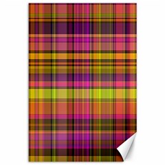 Pink Yellow Madras Plaid Canvas 12  x 18 