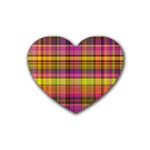 Pink Yellow Madras Plaid Heart Coaster (4 pack)  Front