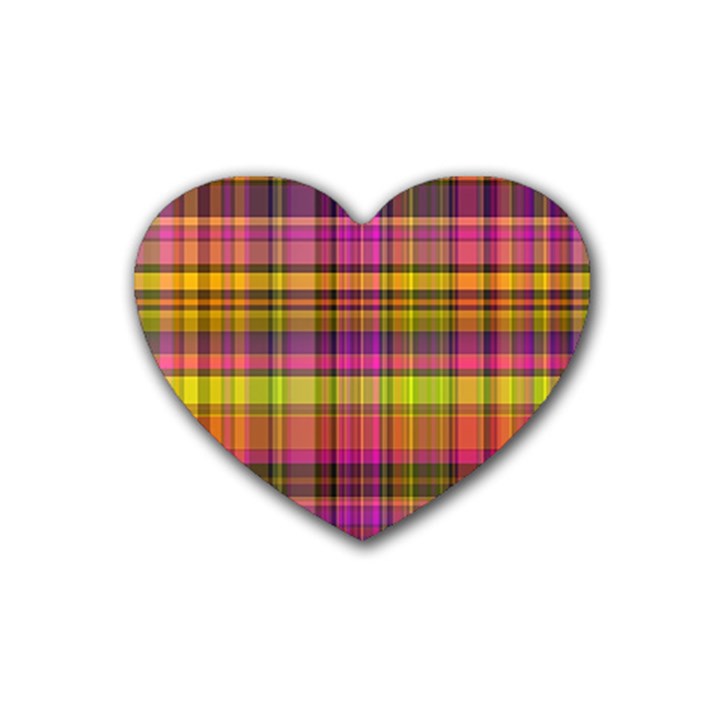 Pink Yellow Madras Plaid Heart Coaster (4 pack) 