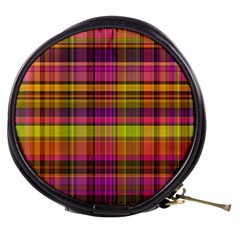 Pink Yellow Madras Plaid Mini Makeup Bag by SpinnyChairDesigns