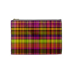 Pink Yellow Madras Plaid Cosmetic Bag (Medium)