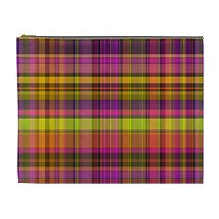 Pink Yellow Madras Plaid Cosmetic Bag (XL)