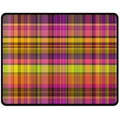 Pink Yellow Madras Plaid Fleece Blanket (medium)  by SpinnyChairDesigns