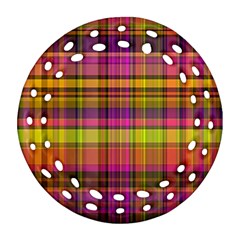 Pink Yellow Madras Plaid Ornament (Round Filigree)