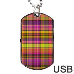 Pink Yellow Madras Plaid Dog Tag Usb Flash (one Side) by SpinnyChairDesigns