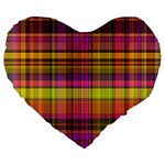 Pink Yellow Madras Plaid Large 19  Premium Heart Shape Cushions Front