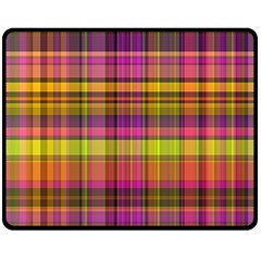 Pink Yellow Madras Plaid Double Sided Fleece Blanket (medium)  by SpinnyChairDesigns