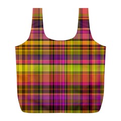 Pink Yellow Madras Plaid Full Print Recycle Bag (L)