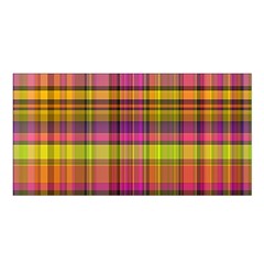 Pink Yellow Madras Plaid Satin Shawl