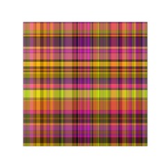 Pink Yellow Madras Plaid Small Satin Scarf (square) by SpinnyChairDesigns