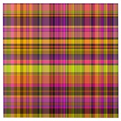 Pink Yellow Madras Plaid Wooden Puzzle Square