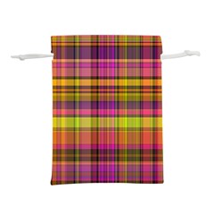 Pink Yellow Madras Plaid Lightweight Drawstring Pouch (S)