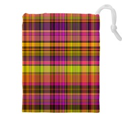 Pink Yellow Madras Plaid Drawstring Pouch (4XL)