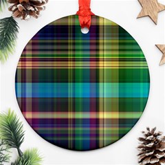 Colorful Madras Plaid Ornament (round) by SpinnyChairDesigns