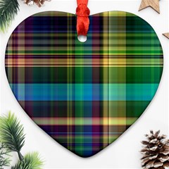 Colorful Madras Plaid Ornament (heart) by SpinnyChairDesigns