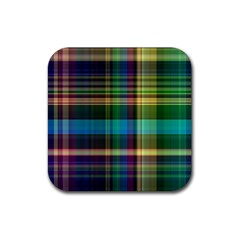 Colorful Madras Plaid Rubber Coaster (square)  by SpinnyChairDesigns